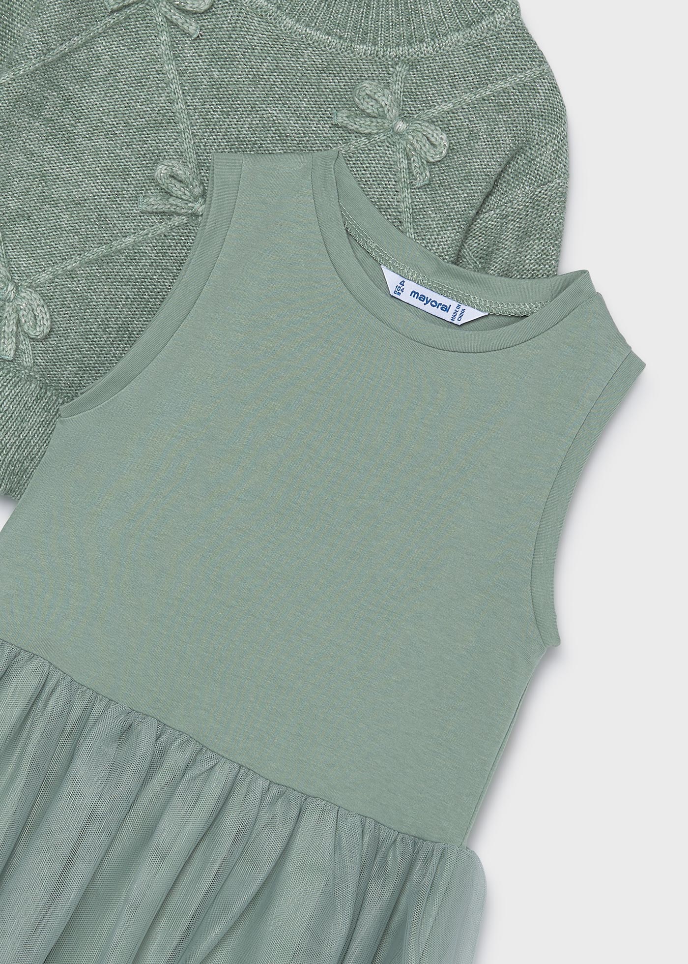 Vestido tricot combinado lazos niña