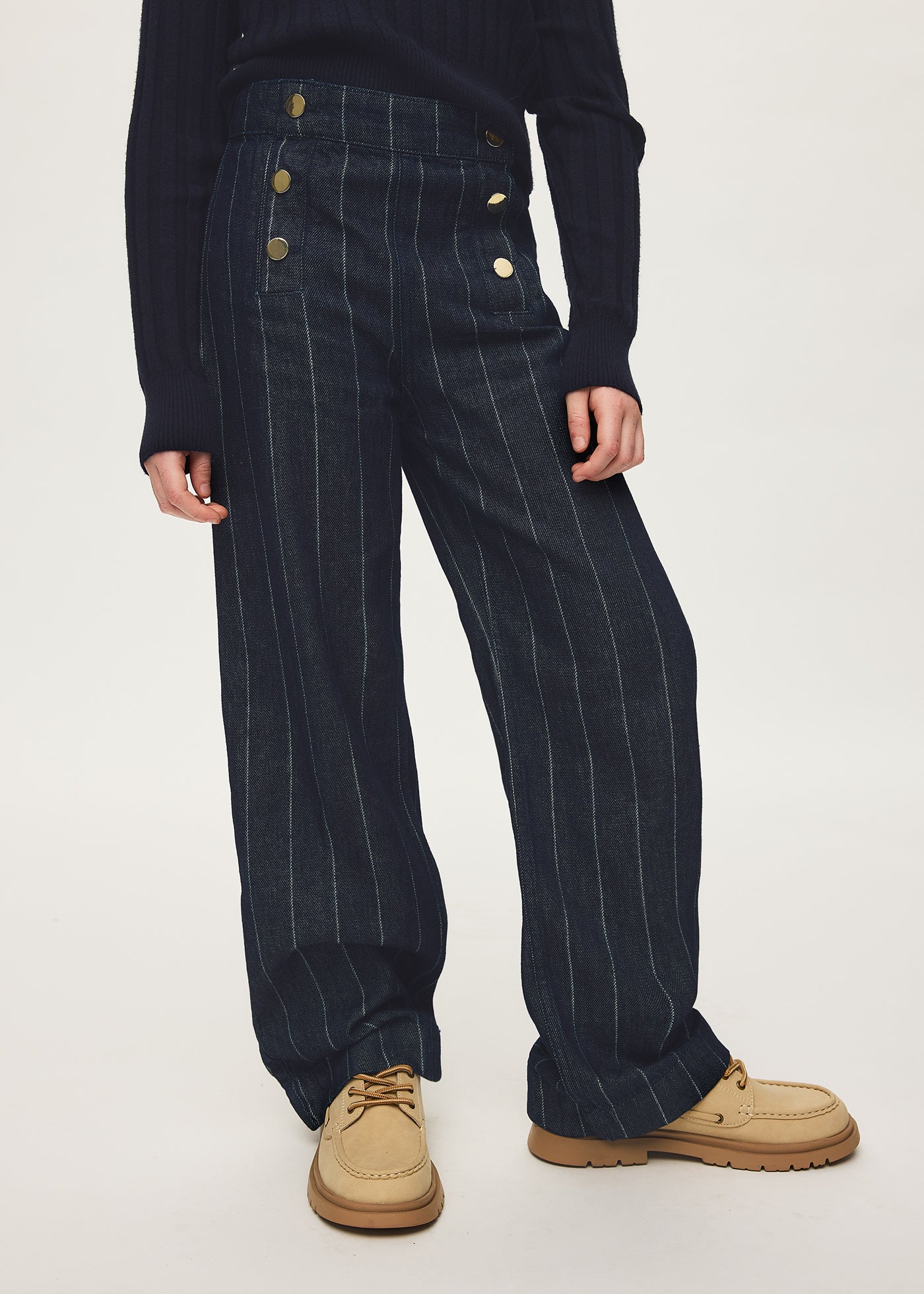 Pantalón vaquero rayas wide leg chica