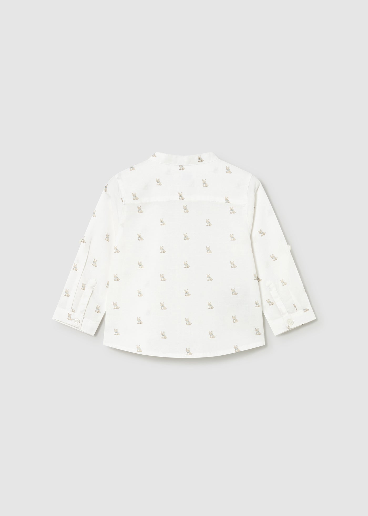 Camisa de manga larga con lino y cuello mao bebé