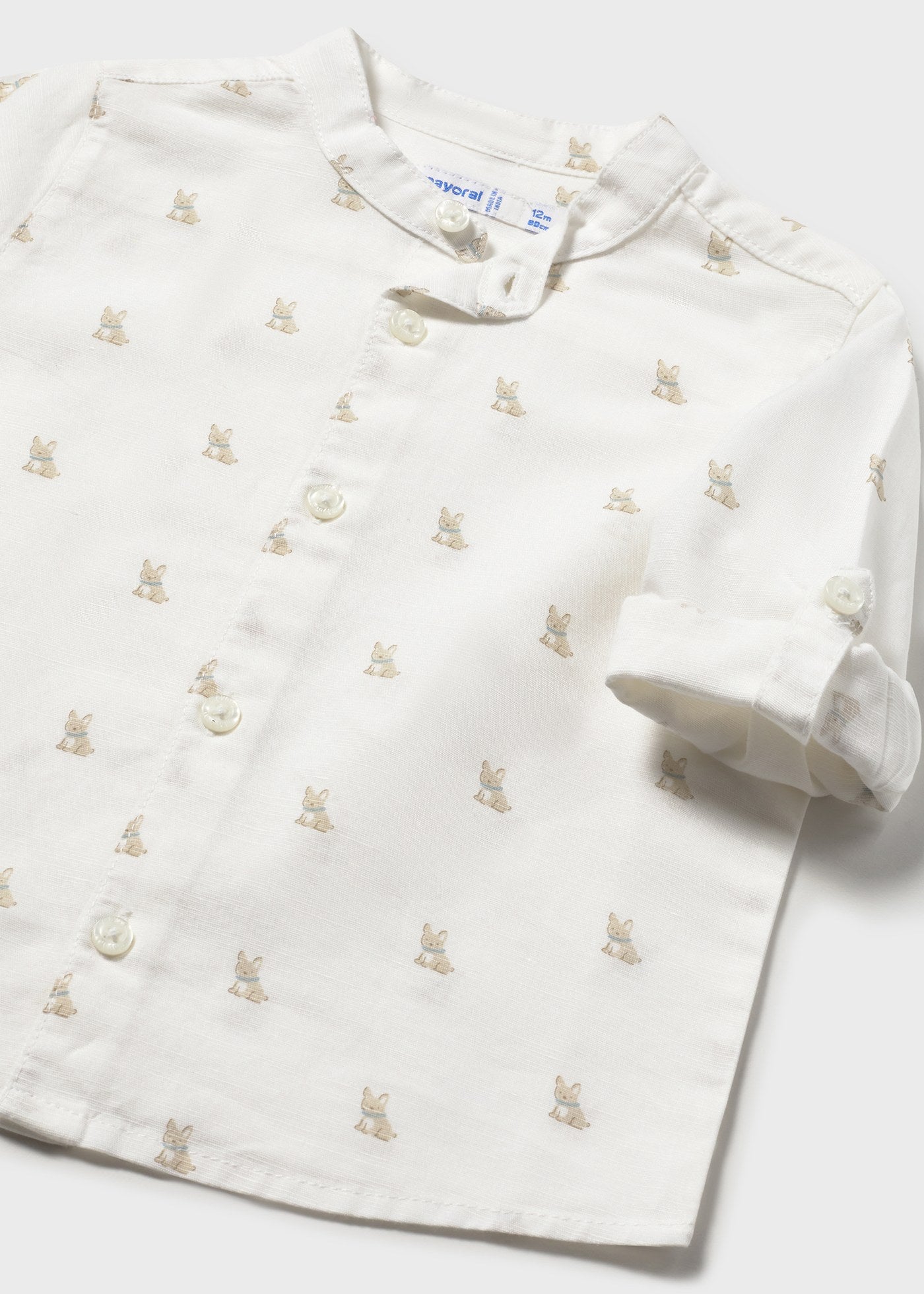 Camisa de manga larga con lino y cuello mao bebé