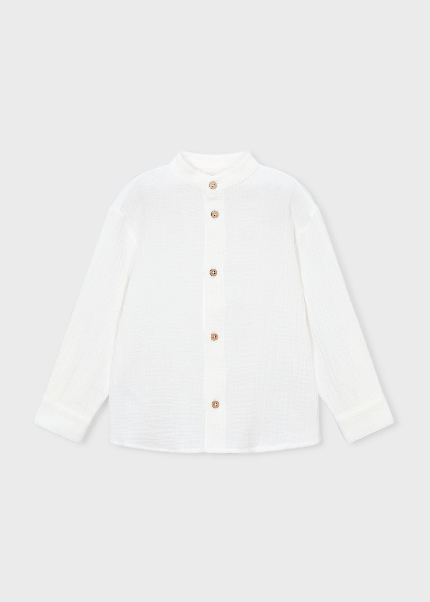 Camisa manga larga bambula cuello mao niño