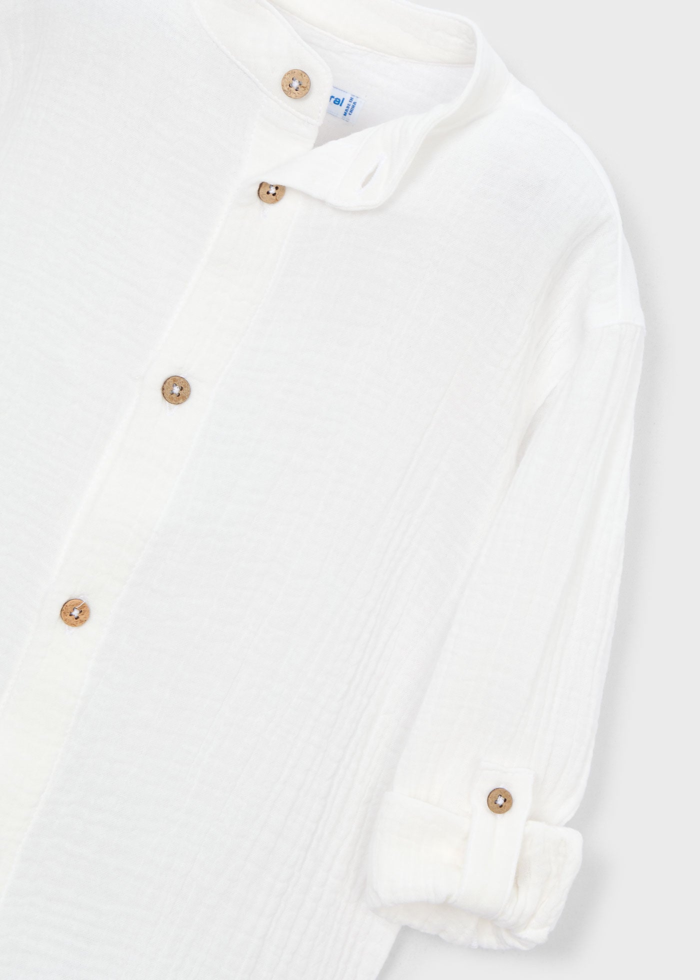 Camisa manga larga bambula cuello mao niño