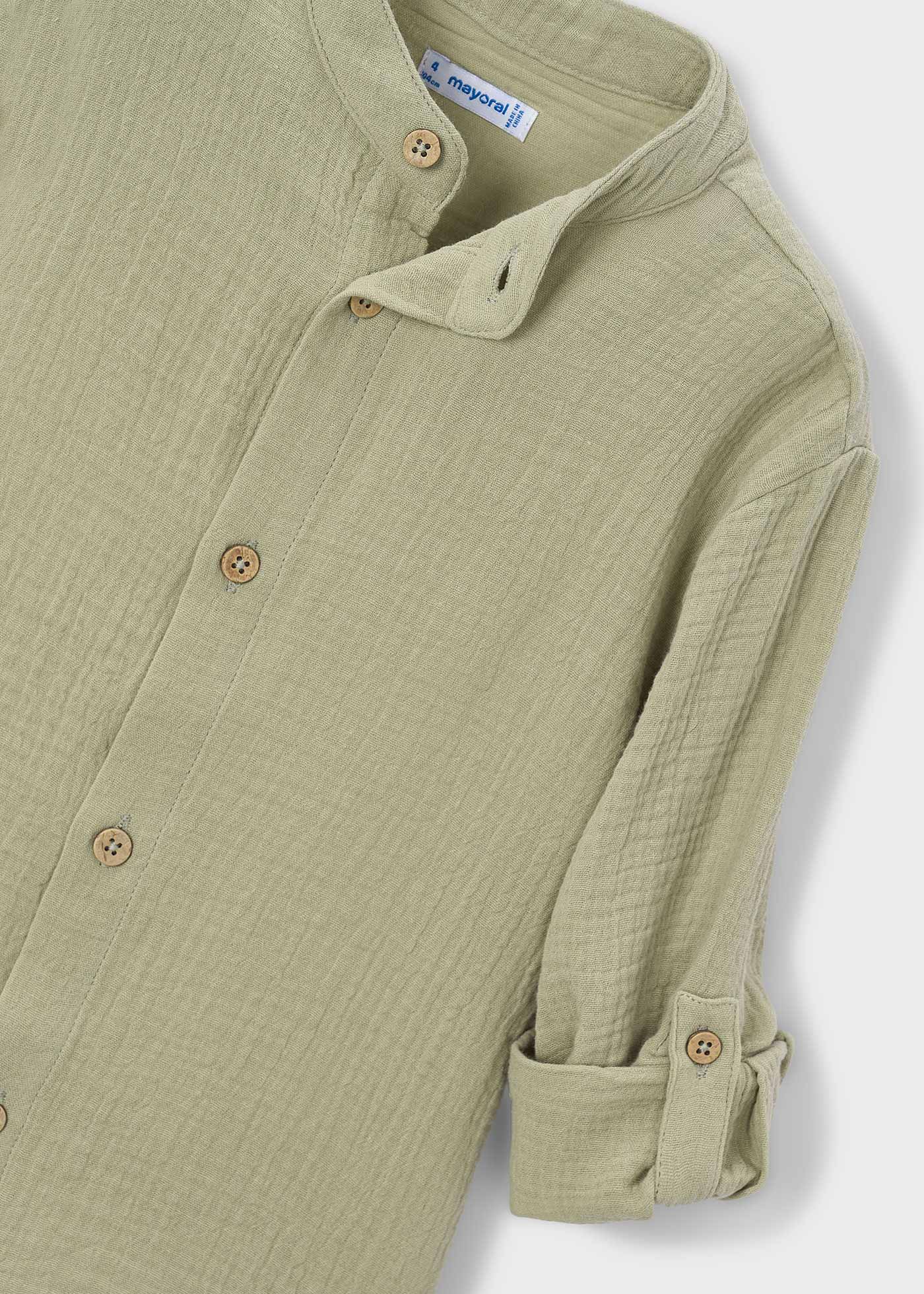 Camisa manga larga bambula cuello mao niño