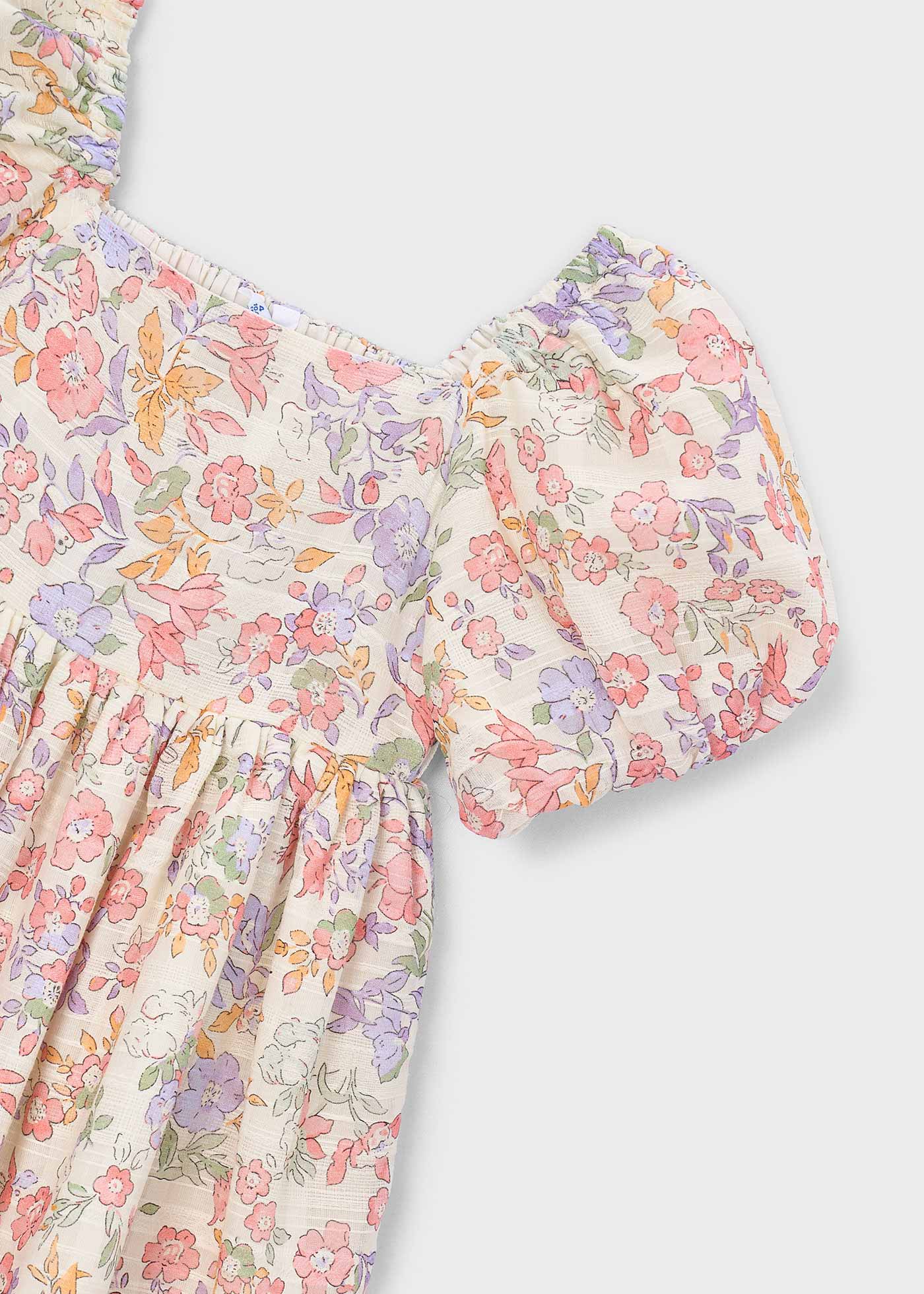 Vestido flores manga abullonada niña
