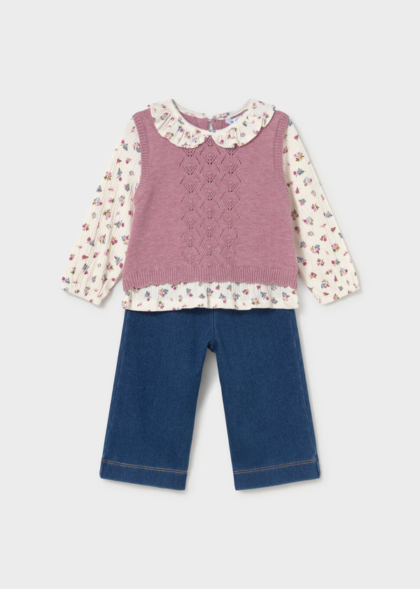 Conjunto pantalón y blusa con chaleco bebé