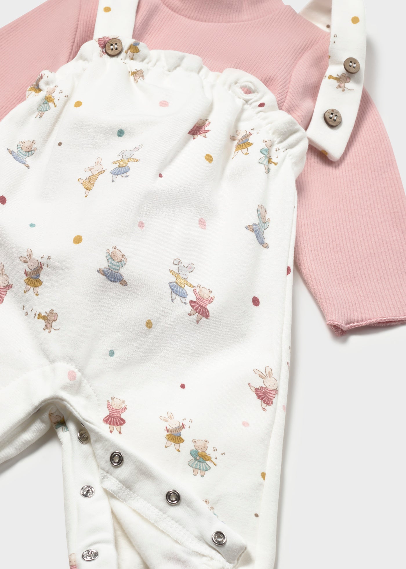 Conjunto peto estampado y jersey recién nacida