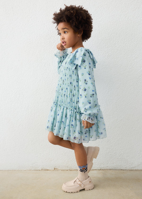 Vestido plisado estampado niña