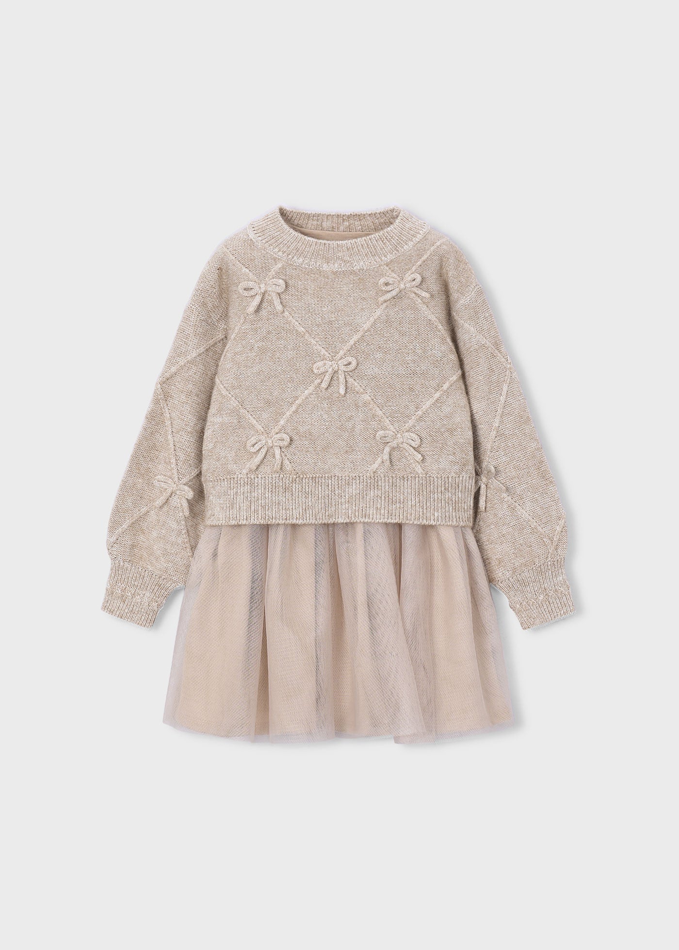 Vestido tricot combinado lazos niña