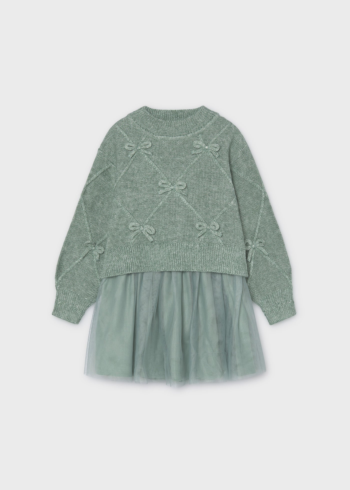 Vestido tricot combinado lazos niña