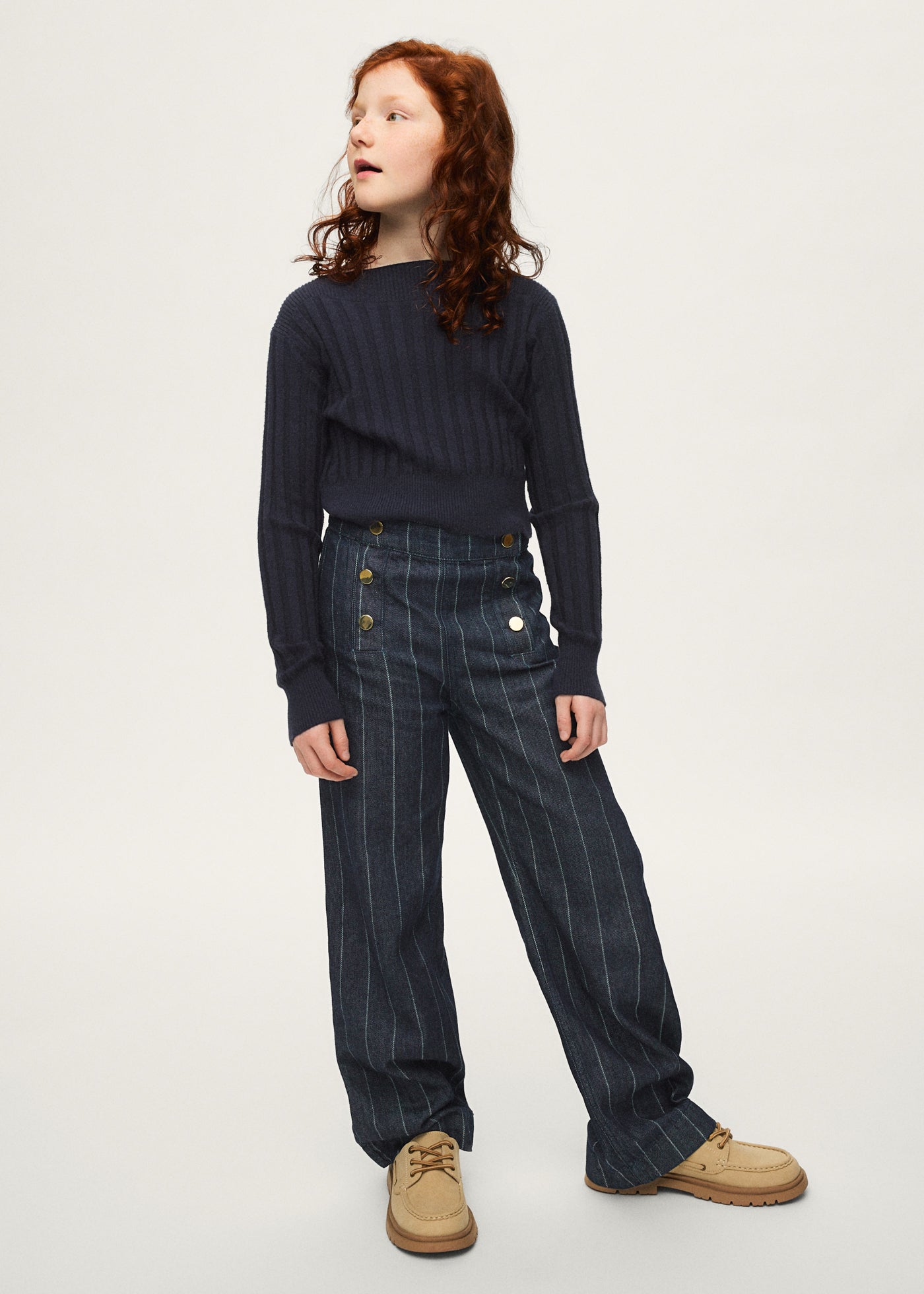 Pantalón vaquero rayas wide leg chica