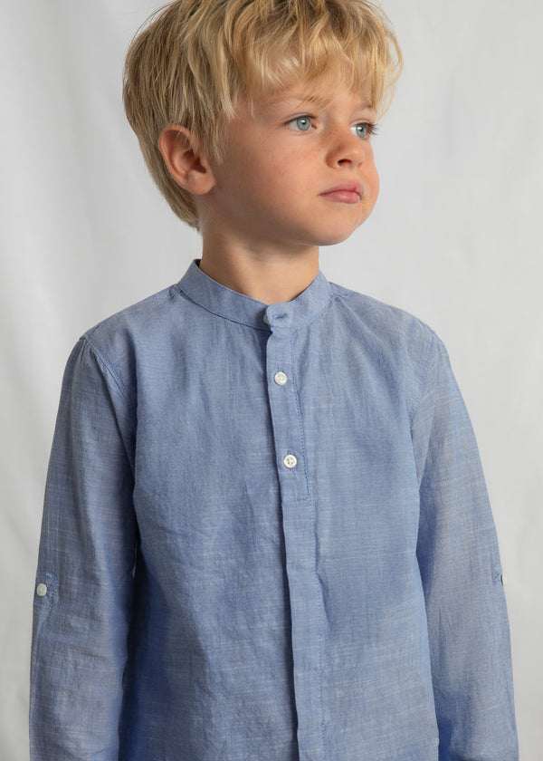 Conjunto de bermuda y camisa con lino de manga larga niño