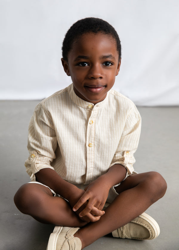 Conjunto de bermuda y camisa con lino de manga larga niño