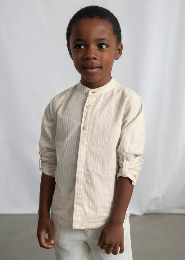 Conjunto de bermuda y camisa con lino de manga larga niño