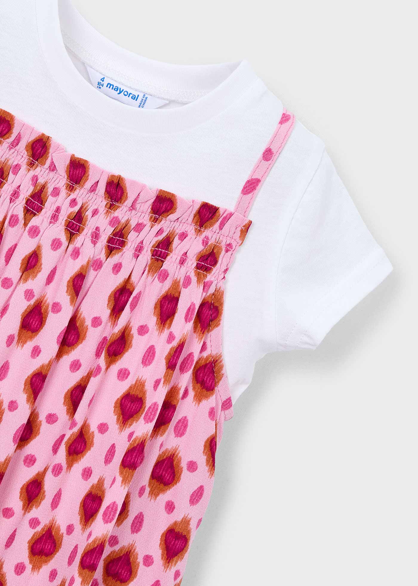 Vestido combinado estampado niña